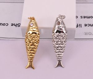 Halsband Hot 20st 10x36mm Fish Shape Mixed Plated White Zircon Copper Pendant, Connector Charm eller örhänge/ halsband, smycken