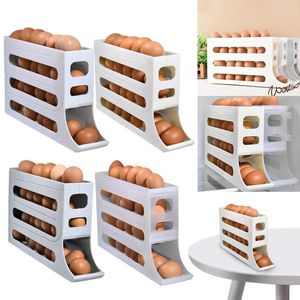 Kitchen Storage 4 Layer Automatic Egg Roller Space Saving 30 Container Box Rolling Holder For Refrigerator