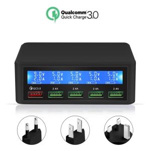 Chargers 5 Port USB Charger QC 3.0 Quick Charging LCD Display Carregador Multi Phone Fast Charger for Iphone Huawei Xiaomi Smart Charger