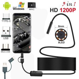 Cameras 1200p Android Usb Borescope Mini Camera with Snake Cable Led Lighting Endoscope Camera for Car Repair Pipe Inspection Camera