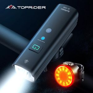 Toprider Bicycle Light 1200lm T6 LED -laddningsbar set väg MTB Bike Front bakljus Lamp Lamp Ficklight Cycling Group 240422