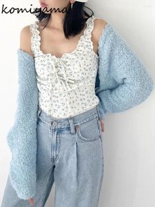 Women's Knits Japanese Woman Suits Flower Lace-up Bow Sling Tops Long Sleeve Sweater Cardigan 2024 Spring Summer Sweet 2 Piece Sets