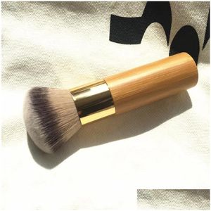 Makeup Borstar Buffert Airbrush Finish Bamboo Foundation Brush - Tät mjuk syntetisk hår Felfri Finish Beauty Cosmetics Tool DHVU5