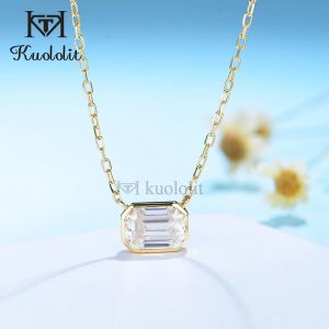 Necklaces Kuololit Solid 18K 14K 10K Yellow Gold Moissanite Necklaces for Women 1CT Emerald Cut Solitaire Pendant for Party with Chains