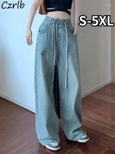 Frauen Jeans Frauen Draw String Fashion Lose Chic Sweet In voller Länge lässig gelegentlich gewaschene Studenten gerade koreanische Streetwear Streetwear