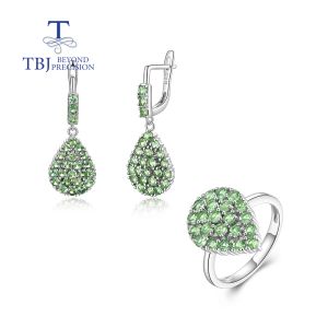 Sets Natural green tsavorite garnet gemstone jewelry set earring ring 925 sterling silver fine jewelry for women mom gift