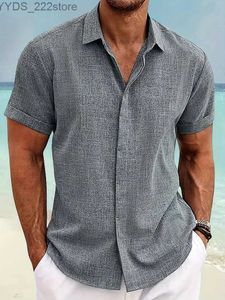 Herren Casual Shirts 2024 NEU HOT SALESS MENS MENS Kurzärmeler Sommer Solid Color Flip Kragen Casual Beach Street Mode Street Top YQ240422