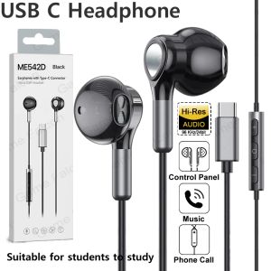 Hörlurar/headset HIFI USB C Jack 3,5 mm hörlurar för iPhone 15 Pro Max med mikrofontrådade hörlurar för Samsung Galaxy S23 PC Gaming Headset