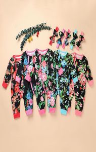 kids clothes girls Floral print Rompers infant Buttons Flowers Jumpsuits with headbands Spring Autumn Boutique baby clothes Z13099345825