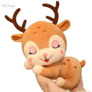 Dolls Cute Face Soft Sika Deer Plush Toy Stuffed Cartoon Animals Sleeping Elk Deer Lying Pillow Cushion Christmas Gift For Baby Girl