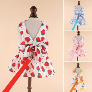 Dog Apparel Cute Pet Dress And Leash Set With Bowknot Decoration Summer Clothes Clothing Striped Suspender Skirt Ropa Para Perros