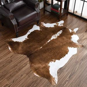 Mattimitation Cow Leather Area Rug Room Decor Carpet Industrial Style Mattor för vardagsrum Moderna mattor för sovrum golvmattor T240422