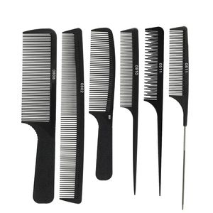 12 Stil Friseur Kamm Barber Shop Haircut Combs Schwarz Dicht Zahn Kohlefaser Haarbürste Pro Style-Werkzeuge Tipp-Tail-Kamm