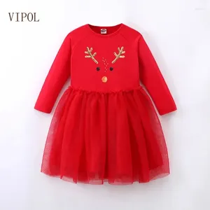 Girl Dresses Vipol Casual Girl Dress Wasleve Long Mash O-Neck Baby Baby Childler Children Clothing A-Line Kids Party Abiti 2-8 y