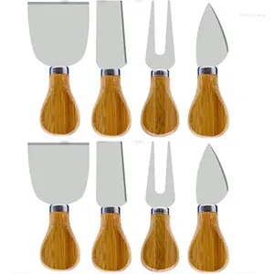 Coltelli da 8 pezzi Set di formaggio con manico in legno in acciaio inossidabile tagliere - forchetta per rasoi a coltello