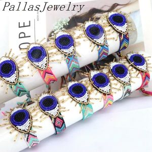 Stränge 6pcs böse Augen Miyuki Samen Verstellbarer Armbänder Samen Perlen Mode Quasten -Quaste -Armband für weibliche nette Schmuck