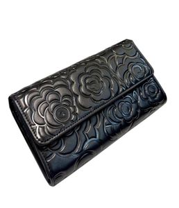 22SS Long Wallet Top Leather Classic Black Quilted Camellia Hardware Metal Zip Flap Bag Crossbody Luxury Designer Ladies Clutch SH1850632