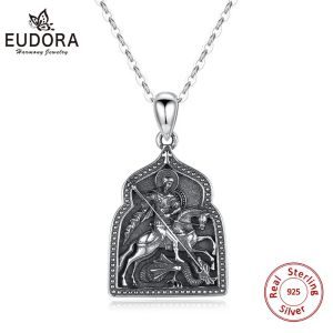 Necklaces 925 Silver Saint George Victorious Christian Pendant Necklace St George Guardian Angel Religious Jewelry Necklace Orthodox Angel