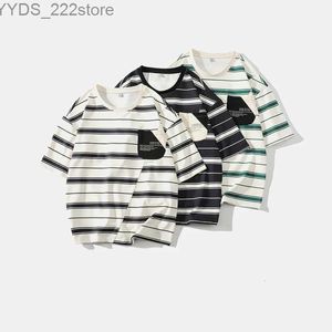 Koszulki męskie Summer Summer Short Inteved Mens Wersja Koreańska luźna okrągła szyja T-shirt YQ240422