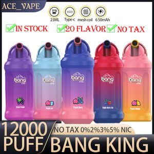 All-New Bang King 12000 퍼프 일회용 vape 펜 퍼프 12k vape 20 맛 0%2%3%5%미리 채워진 카트리지 포드 650 mah 배터리 LED 조명 퍼프 12000