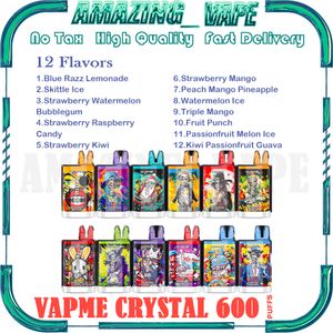 Autêntico VapMe Crystal 600 Puff Disponível Vape 12 Sabores 2ml Departamento Preenchido 550mAh Bateria 1.0 Bobina de malha 600Puffs E Cigarros e Cigarros