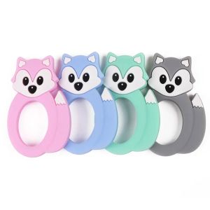 Silicone Fox Teether Toys de dentição Baby Hand Holds dentes Diy desenho animado Adorável Chew Toys Sensory Charm Pingente Chuveiro Presente ZZ