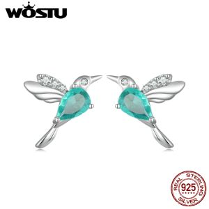 Orecchini Wostu 100% 925 Orecchini sterlosi di colibrì in argento con pernotte per orecchie animali di vetrozirconia