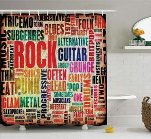 Shower Curtains Retro Roll Lettering Grunge Distressed Colors Back Then Sound Music Theme Red Orange