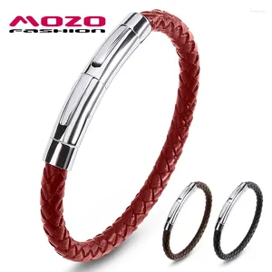 Charm Bracelets MOZO FASHION Men Casual Stainless Steel Clasps Leather Woman Bangles Selling Wholesale Jewelry Gifts 621