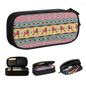 Kosmetiska väskor kawaii poodle hund färgglada mönster blyertsfodral för flicka pojke stor förvaring husdjur djurpåse stationery