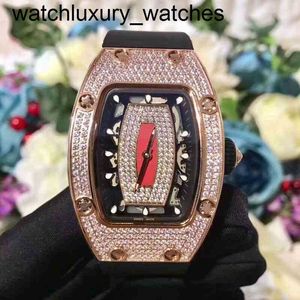 Watch Female Date Luxury Richamill Wristwatch Tape Wine Barrel Rms07-01 Series Automatic Mechanical Full Diamond Case