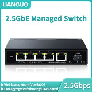 Switches lianguo 2.5gBE Switch gerenciado 5 porta 2500m Network 10g SFP+Slot Uplink Web Gerenciado Link estático Hub Splitter Internet