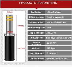 Fordonsåtkomstkontroll rostfritt stål reflekterande band vägparkering pollards automatiska hydrauliska lyftkolonnens parkeringssystem