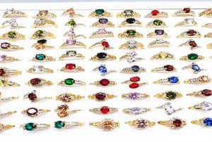 Hela 50pcslot Women039s Rings Gold Plated Rhinestone Zircon Stone Fashion Jewelry Ring Party Gifts Mix Styles Brand New1097408