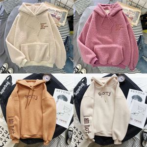 Faux Sheblingbling Fur Fluffly Autumn Winter Women Hoodies Letter Embroidery Hooded Sweatshirt Loose Long Sleeve Pullovers 201209