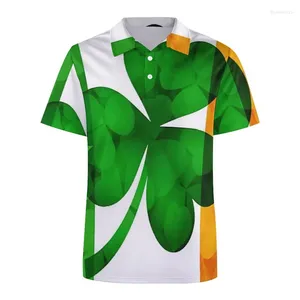 Herren Polos St. Patrick's Day 3D -Print Polo -Hemd für Männer Frauen grüne Shamrocks Grafiken Kurzärmele T -Shirts Übergroße Knopfhemd