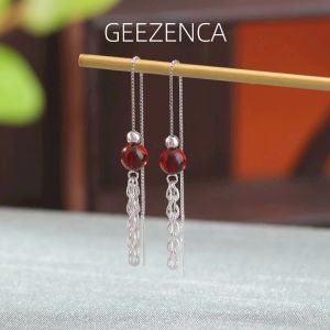 Orecchini geezenca Amber rosso naturale 925 Sterling Silver Shiny Long Nappe per fari pendivi per donne Orerile Chic Simple 2023 Nuovo regalo