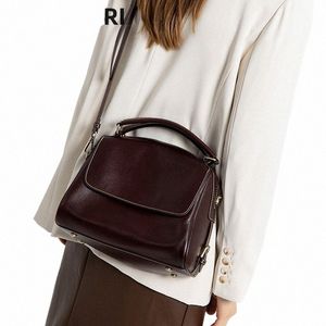 weibliche echte Kuhleder-Tasche für Frauen Tasche Handtasche Neue Luxusumbetasche mit hoher Kapazität Vintage 12H4#