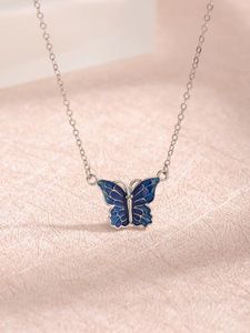 Подвески женского синего ожерелья бабочки с текстурой из серебряной 925 серебра и циркона универсальный стиль для ежедневной одежды