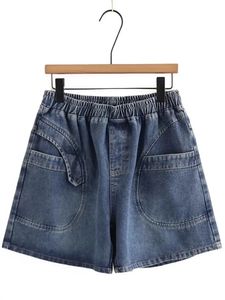 Plus storlek kvinnor kläder denim shorts dimensionell lapptäcke design med knappar som inte är nonstretch för feta kvinnor upp till 220 kg i 240411