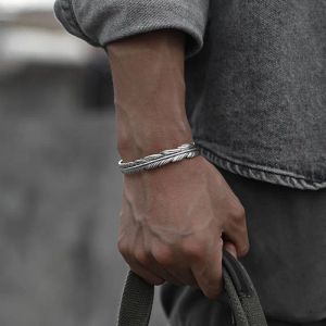 Strands New Design Design Silver Feather Bracelet Trendência masculina indiana Abertura de moda aberta feminina Acessórios de joias de presente