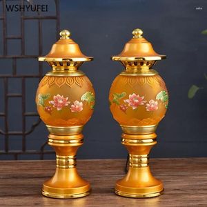 Candle Holders 2pcs Simulated Candlestick Glass Lotus Buddhism Auspiciousness Ensuring Safety Home Decoration