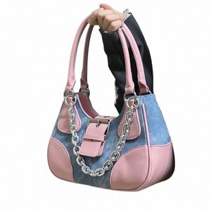 Y2K Bolsa de ombro rosa para mulheres designer de luxo gótico bola de bolsa crossbody motor estilo motor legal jeans de grande capacidade novo e2yq#