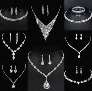 Değerli laboratuvar elmas takı seti gümüş düğün kolye küpeleri kadınlar için gelin nişan takı hediyesi S5AP#