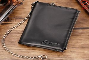 COW LEATHER MEN039S PALLET MED MOIN PURSE RETRO Fashion Thin Chain Black Short Card Holder Clutch Bag Walls1071406