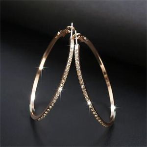 Modehoppörhängen med strass stora cirkelörhängen Enkla örhängen Big Circle Gold Color Loop örhängen för kvinnor