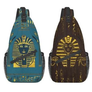 Ryggsäckar casual guld sphinx huvud med egyptiska hieroglyfer crossbody sling ryggsäck män axel bröstsäckar för camping cykling