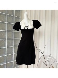 Party Dresses Slim Short Sleeve Kint Dress for Women 2024 Bankett Sexig Gyaru Mini 2000s Eesthetic Vintage Black Frocks Korean Fashion