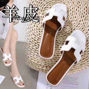 Women Home Slippers L New Customer Reduction~internet Celebrity h Slippers Hollowed Out Womens Summer Leather One Line Flip Flop High Aesthetic Value Sandals EBQY