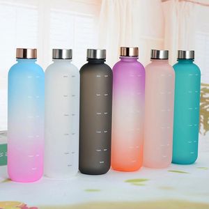 Water Bottles 1000ml Frosted Cup With Time Marker Outdoor Fitness Sports Large Capacity Drink Bottle Leak Proof Drop-resistant Kettle